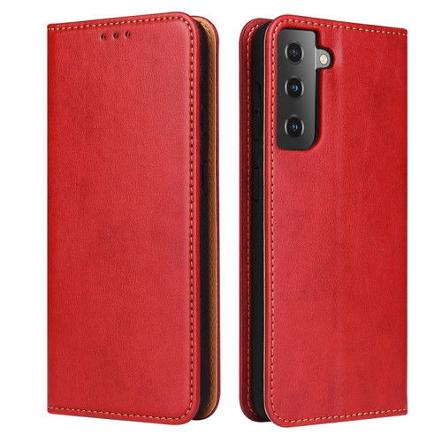Samsung Galaxy S21 5G Fierre Shann PU Genuine Leather Texture Horizontal Flip Leather Case with Holder & Card Slots & Wallet - Red